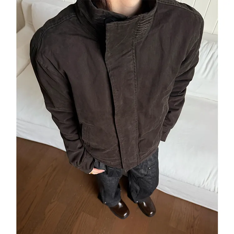 【EME】军款AF仿兔毛重水洗座山雕剪裁解构立领夹克冬季加厚外套