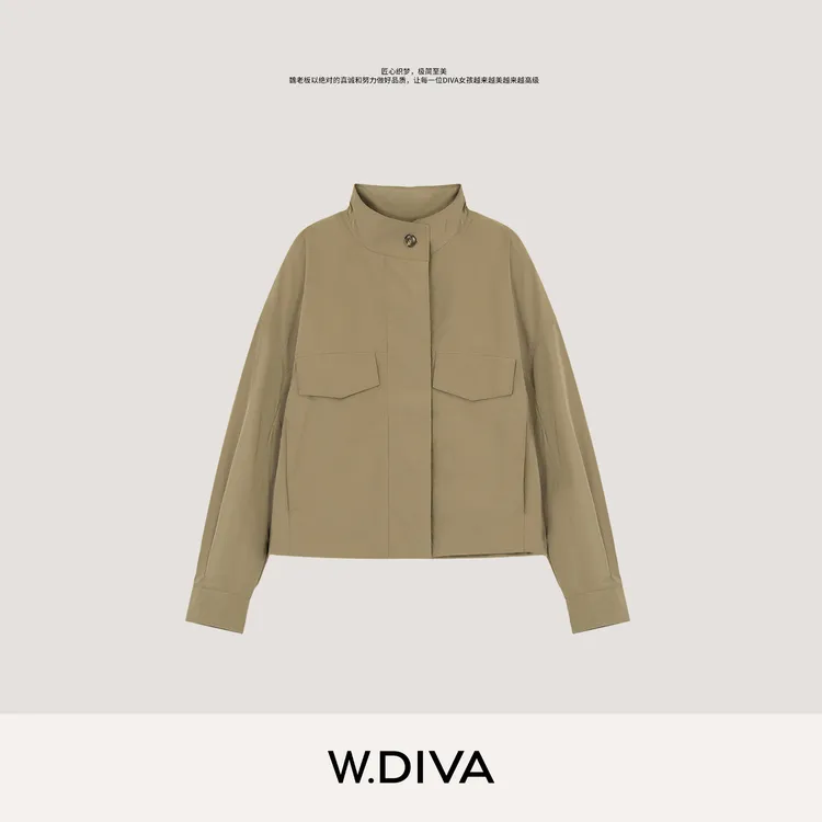 W.Diva【日晷】秋季三醋酸暗门襟立领工装外套休闲松弛感53C022896