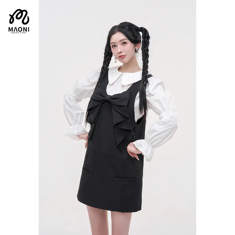 毛妮LADIESFIRST【云蝶轻拥】甜美蝴蝶结U领无袖连衣裙早秋L2172