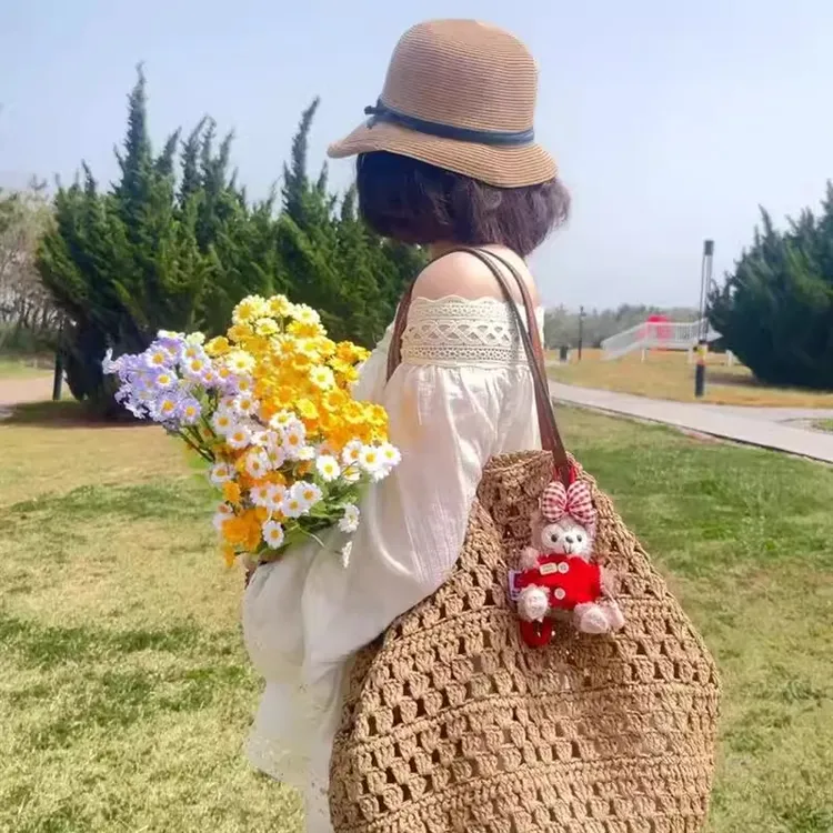 2025新款女士草编包沙滩手工编织花菱草单眉包托特包时尚百搭包包
