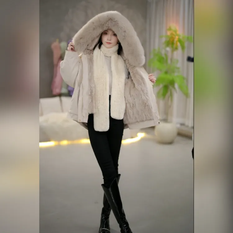 《小精灵獭兔毛+毛袖三穿》25年新款獭兔毛狐狸毛领女款派克服