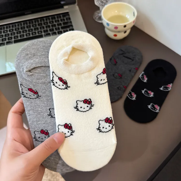船袜女纯棉不掉脚跟防滑可爱helloKitty浅口隐形袜子夏天女款运动