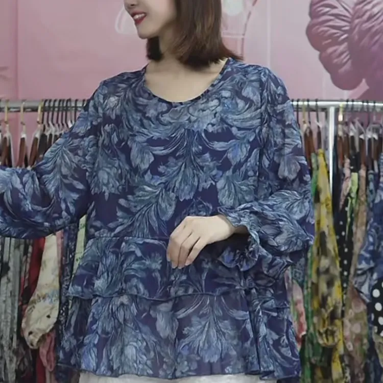 上衣女夏季薄款荷叶边珍珠纱微透洋气小衫上衣宽松百搭女士