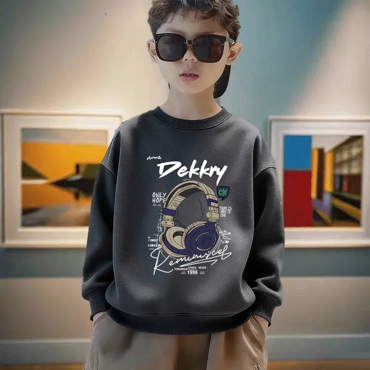 男童加绒加厚套头卫衣秋冬款圆领上衣中大童韩版宽松休闲痞帅潮款