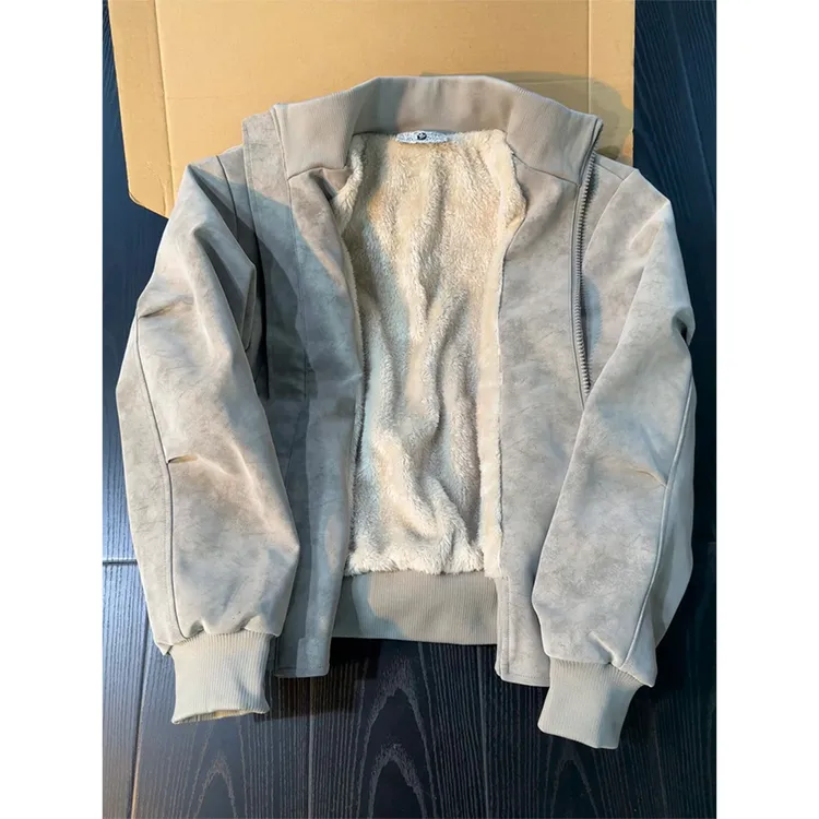 美式扎染pu皮衣棉服男款冬季加绒加厚保暖立领防寒机车服棉衣外套