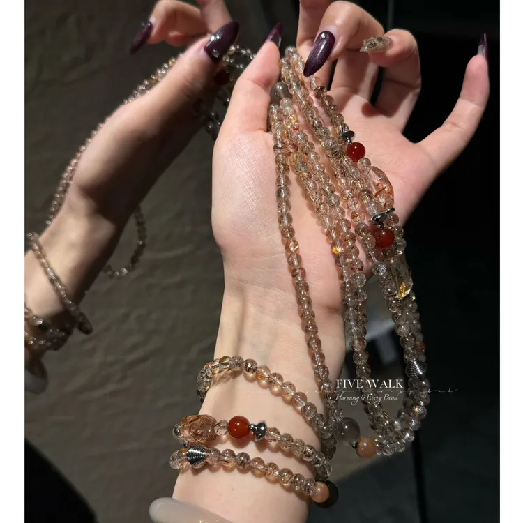 原创设计品牌“金脉石”透体黑金超小众设计师水晶多圈手串190