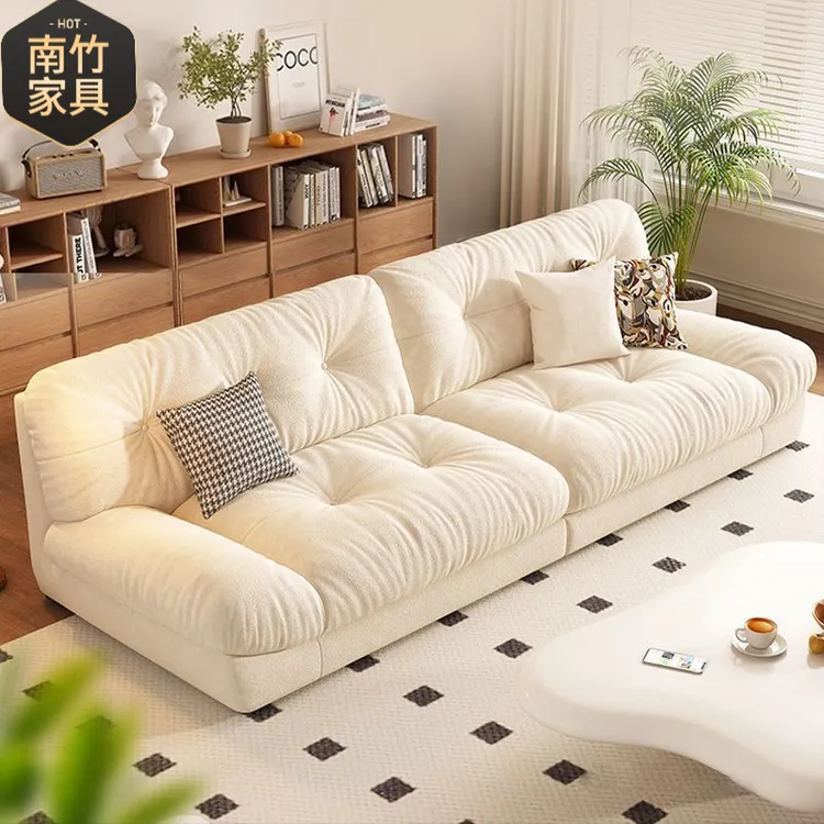 奶油风布艺沙发客厅小户型简约现代轻奢科技布艺家用直排云朵沙发
