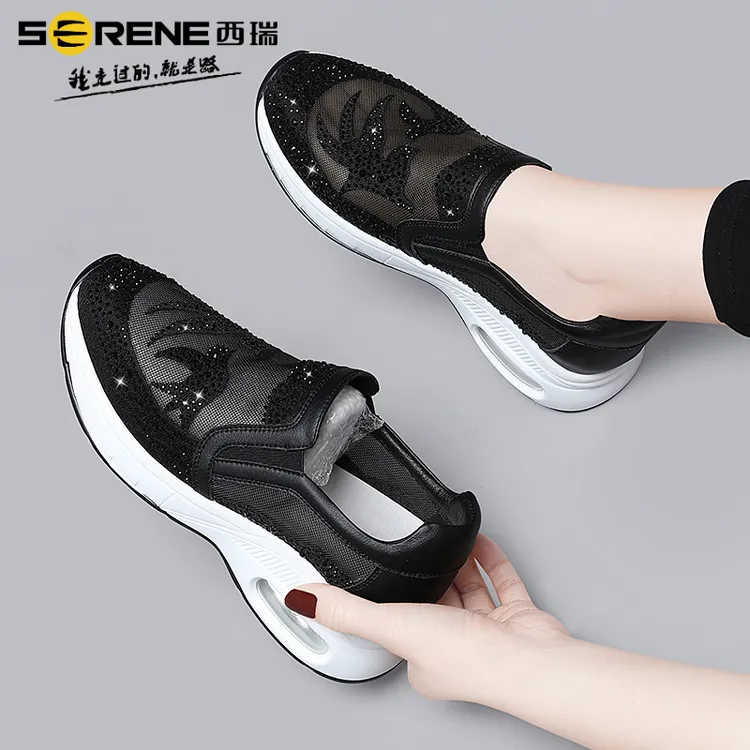 西瑞女鞋夏季透气软底镂空网面舒适百搭防滑厚底运动鞋老爹鞋