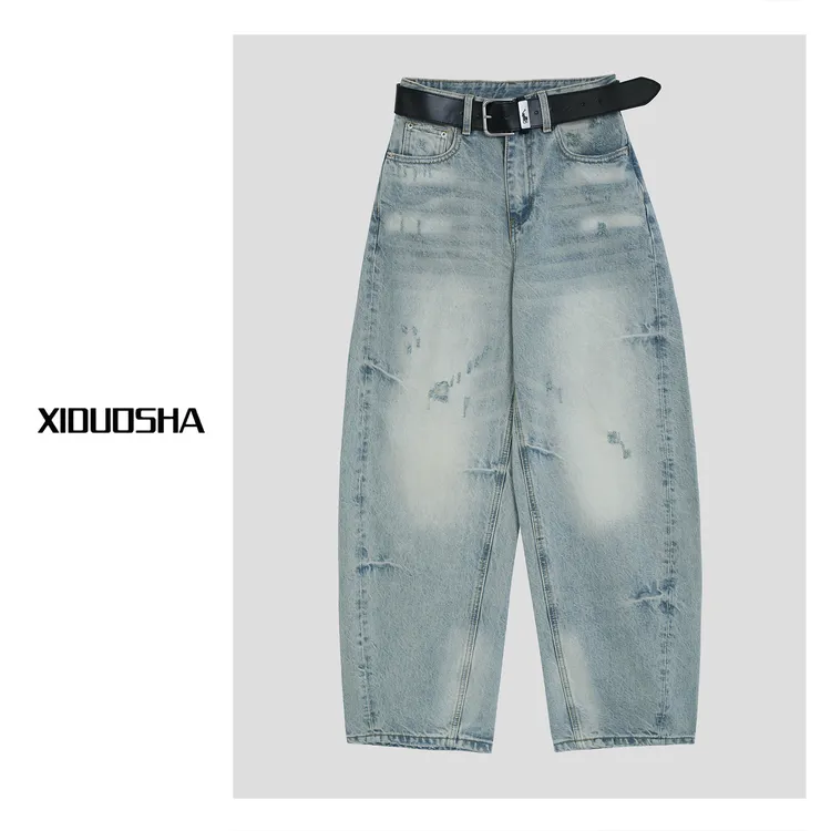 XIDUOSHA/喜朵莎春款新品欧版磨破洗水做旧牛仔直筒裤XDS1040