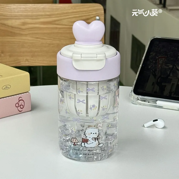 学生小众不撞款塑料杯可爱高颜值女生双饮儿童卡通便携式吸管水杯