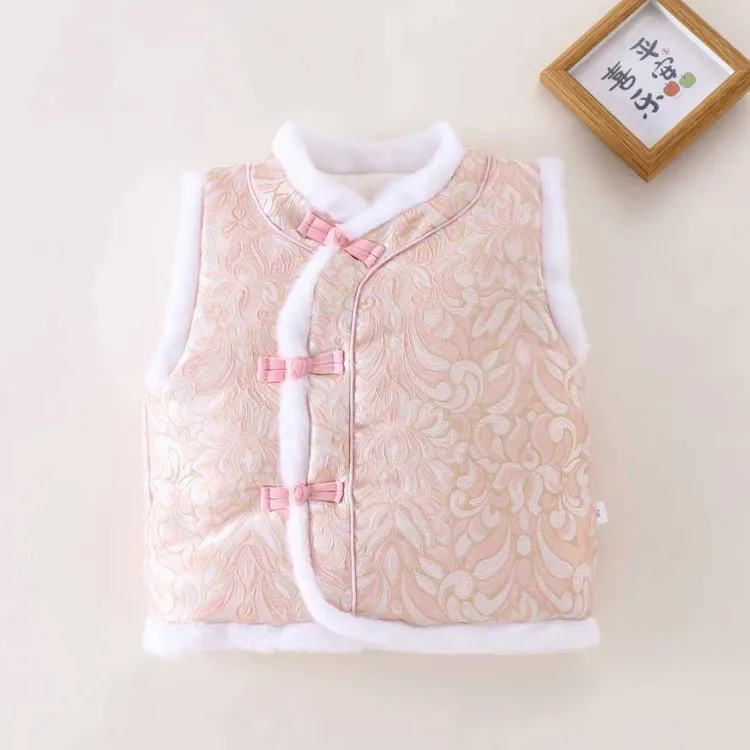 新款儿童唐装薄棉宝宝秋冬复古拜年服花马甲中式女款2025新款爆款