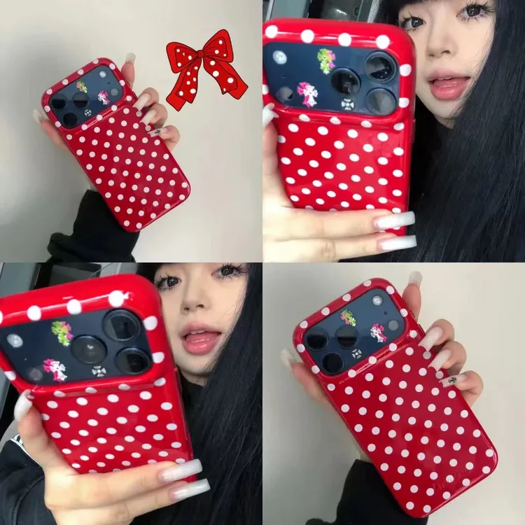 雅天立时尚红底波点适用iPhone17苹果15果冻13promax手机壳14防摔