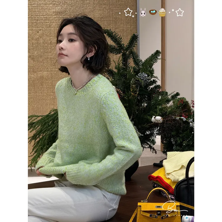 TXB “S+星砂绿”邓肯羊绒舒适绒感大肚纱轻奢圆领针织衫XB-7972