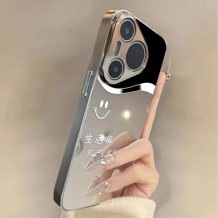适用华为pura80Pro手机壳银边笑脸电镀镜面p70ultra全包p60防摔女