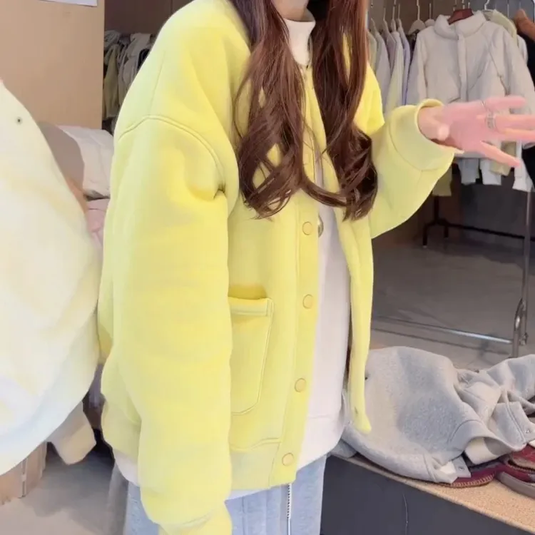 复古慵懒洋气减龄开衫外套女款2025冬季新款加绒加厚宽松大码上衣