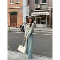 切糕自制【南海沿岸】小个子秋冬女流光风松弛百搭休闲阔腿牛仔裤