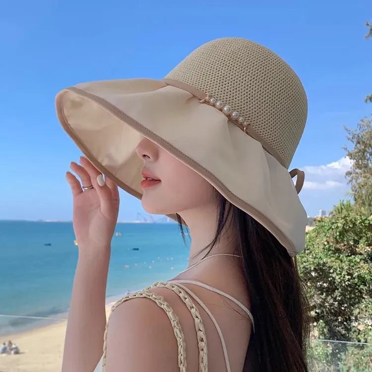 彩胶渔夫帽女夏季出游大檐防晒帽户外出游防紫外线遮脸太阳帽潮品