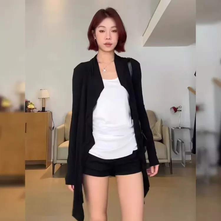 夏日ootd穿搭一整套夏季女装白色吊带上衣不规则针织开衫两件套装