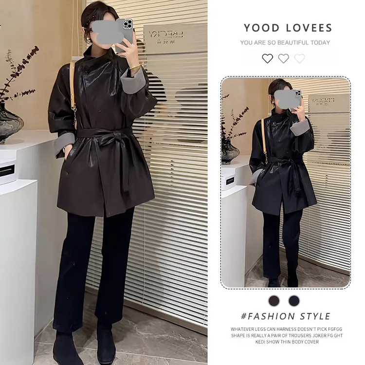格纹拼接皮衣外套女春秋2025新款爆款高级感夹克好看超火显瘦风衣