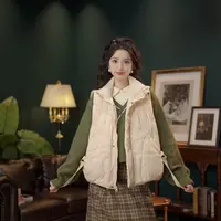 琦琦【玉桂融雪】港风复古纯色无袖羽绒显瘦百搭马甲YC1988043