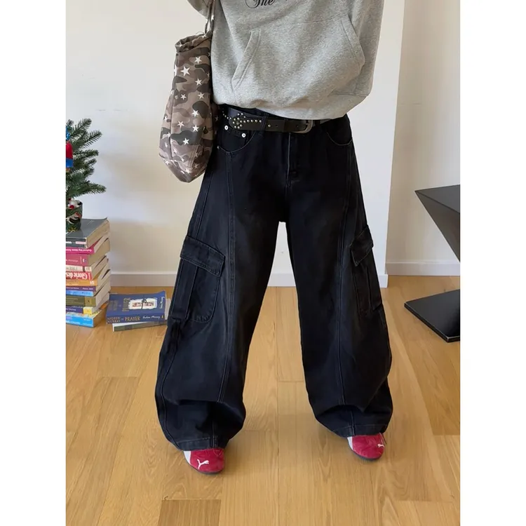 19studio WAYNEPRINCE美式复古多口袋牛仔裤中腰宽松直筒阔腿裤男