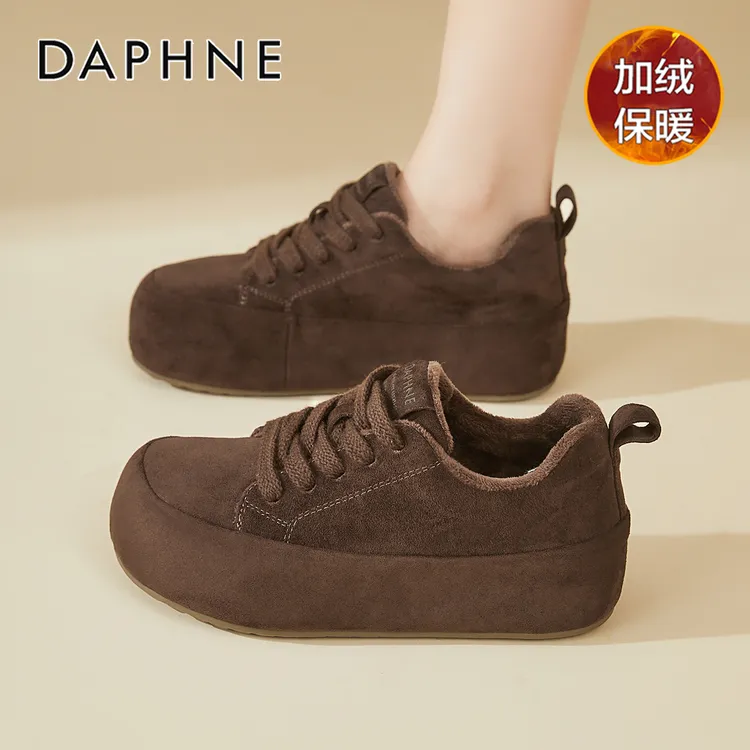 达芙妮厚底勃肯鞋女2025爆款冬季加绒棉鞋增高百搭板鞋复古休闲鞋