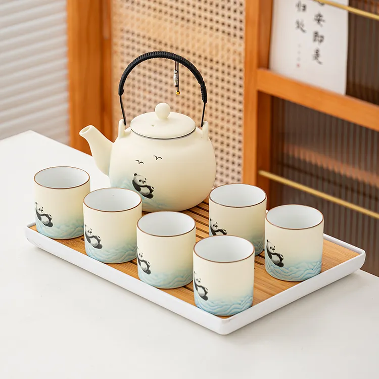 熊猫提梁壶创意茶具套装家用陶瓷简约现代泡茶壶茶杯搬家乔迁礼物