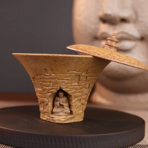 【壁上观 】佛窟龙骨金砂悬停紫砂盖碗茶具手工紫砂（礼盒包装）