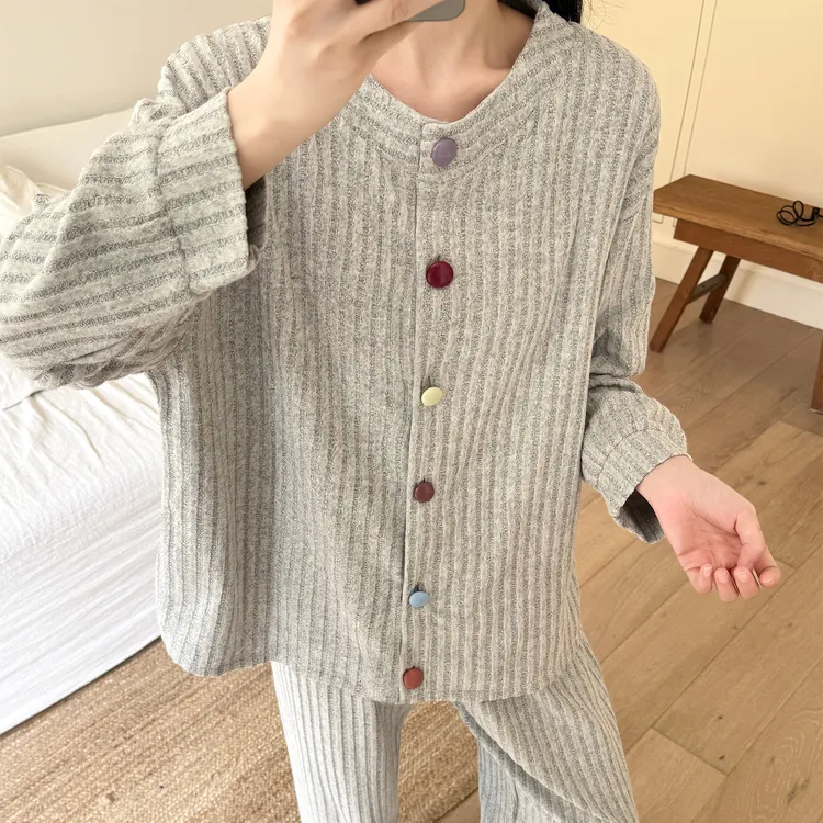 睡衣女秋冬季长袖大码2025新款保暖灰色套装可外穿冬天舒适家居服