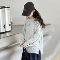 女童中大童波点常规款休闲少女风毛衣针织衫套头韩版百搭宽松