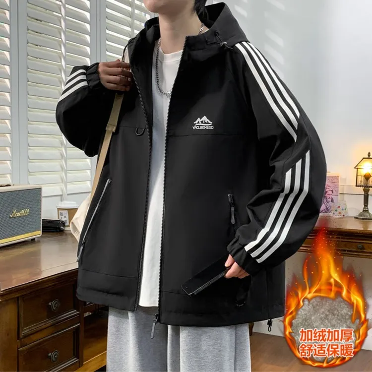 休闲防风外套男春秋季潮牌港风宽松连帽夹克男户外运动机能冲锋衣