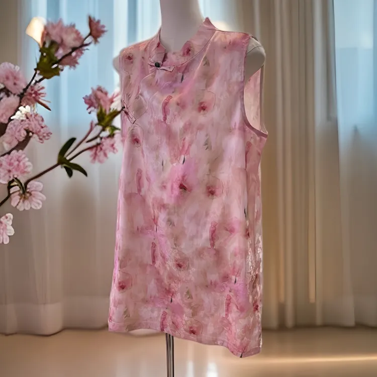 【嫣红】新中式国风绿色斜襟短袖上衣夏季遮肉显瘦时尚百搭