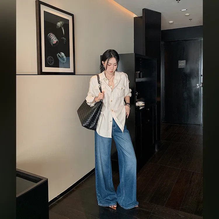 十三粥私服 王牌3.0 时尚阔腿直筒牛仔裤女舒适百搭通勤SK0414
