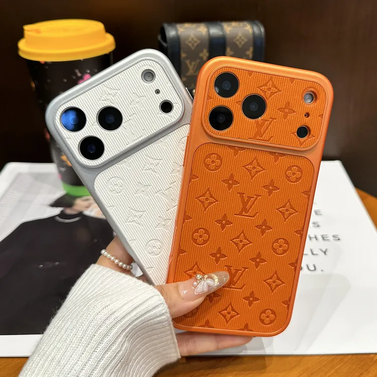 新款橙色条纹皮质秒变大视䆝适用苹果17promax手机壳16/15/14防摔