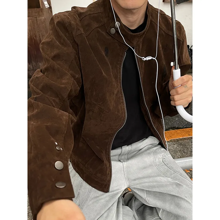 美拉德棕色哈灵顿夹克男款秋季美式复古cleanfit短裤正肩工装外套