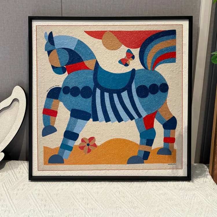 砂岩装饰画文艺高级感玄关卧室壁画餐厅小众丝巾画马现代挂画