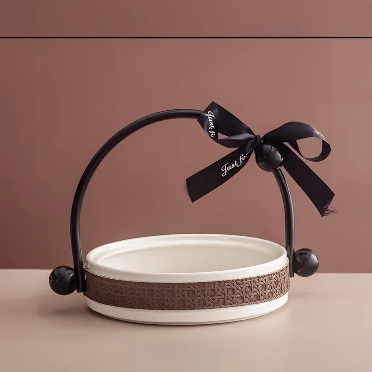 编织玄关轻奢风软萌治愈系果盘复古北欧风陶瓷小型摆设可爱多功能