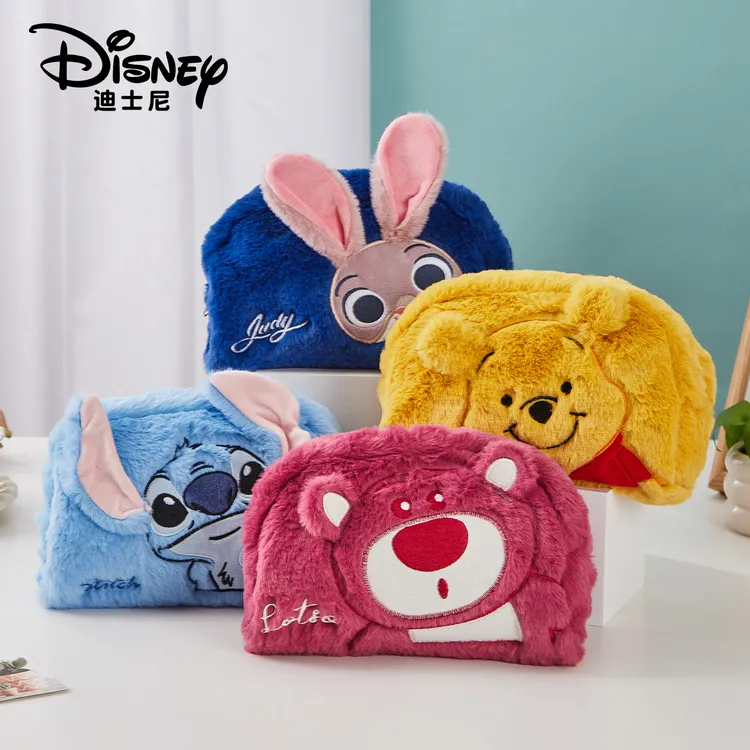 Disney/迪士尼史迪仔卡通可爱毛绒化妆包女大容量便携化妆收纳包