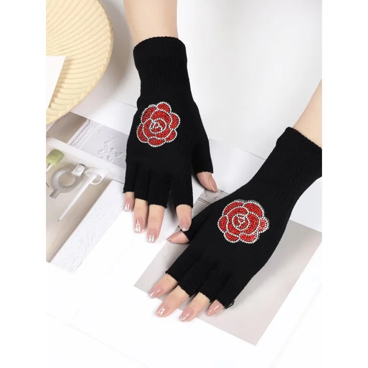 水兵舞手套半指铆钉手套毛线手套秋冬黑色露指手套男女演出手套女