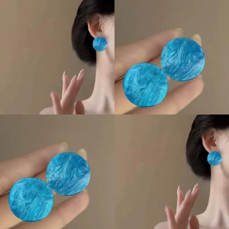 合金树脂耳饰 法式设计感糖果色扭片圆形树脂耳环小众度假风耳饰