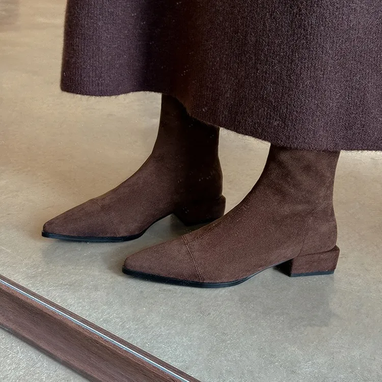 工厂促销2025新款复古后拉链瘦瘦靴单靴裸靴极简气质百搭尖头方跟