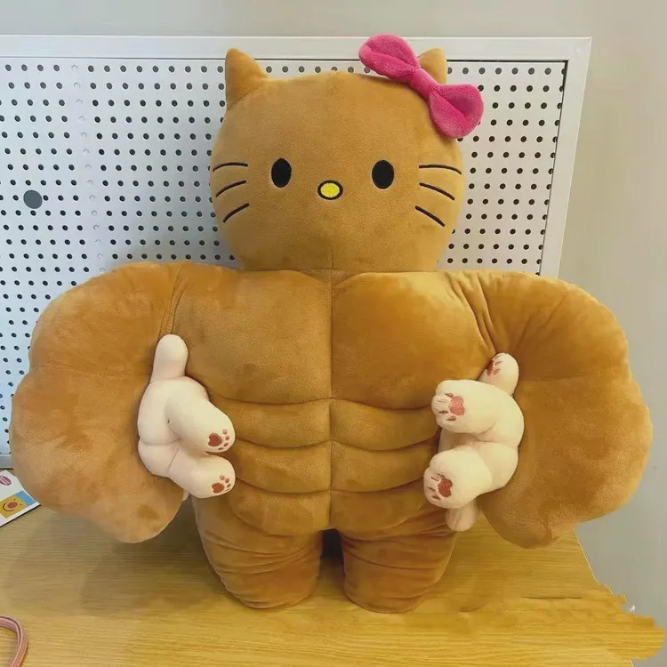 创意肌肉哈喽hellokitty玩偶黑皮凯蒂猫公仔kt猫娃娃抱枕女生睡觉