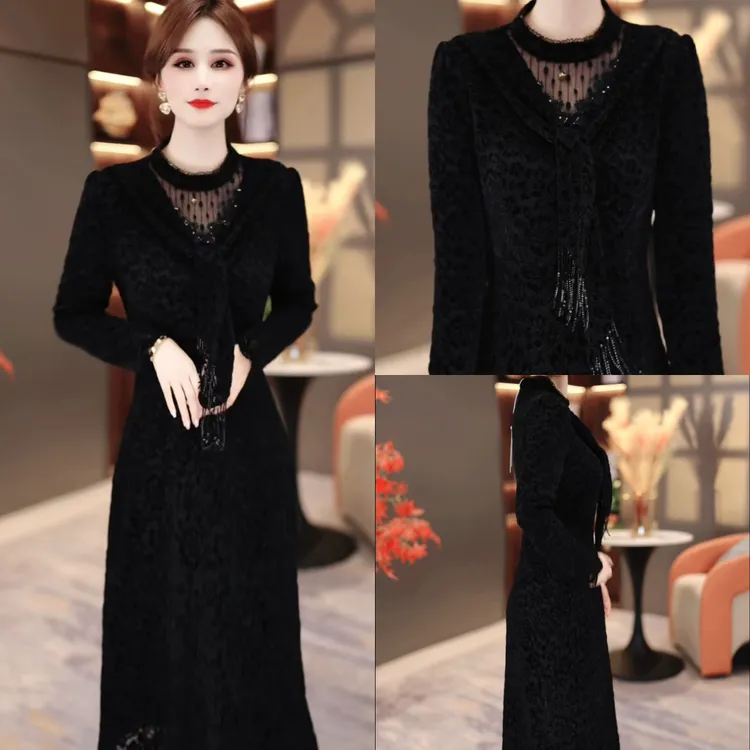 加绒显瘦连衣裙2025秋冬新款气质修身加绒收腰打底裙MY25K3133