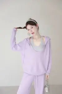  【羊毛】高端线精工系列美静在这紫色上衣吊带裤子三件套XMZH9428
