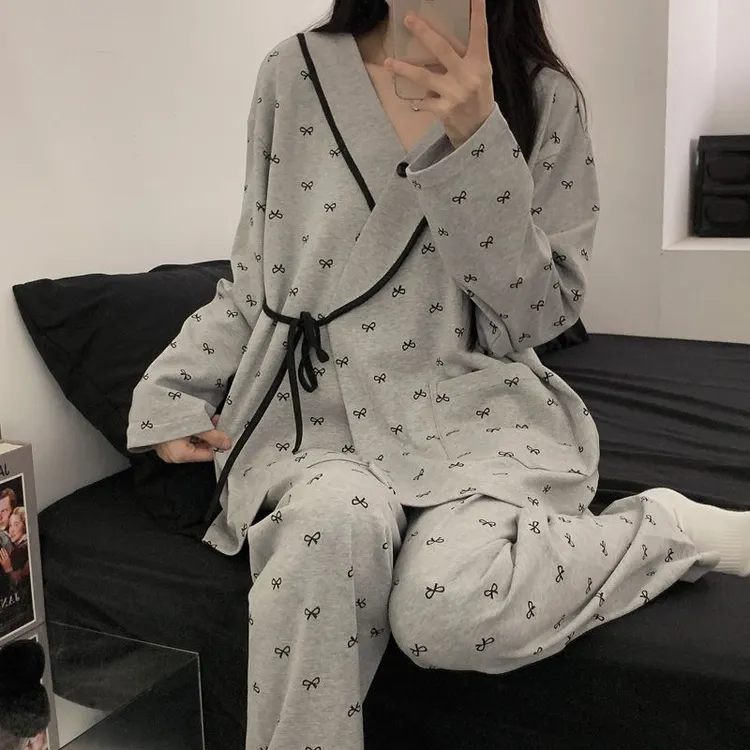 春秋纯棉孕妇睡衣产后哺乳产妇月子服长袖四季款和服大码喂奶