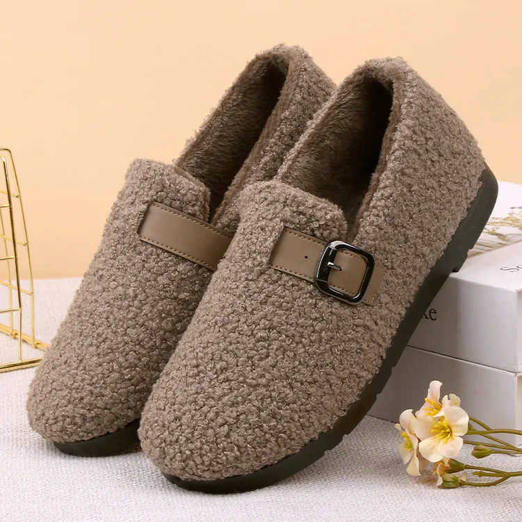 冬季新款棉鞋女一脚蹬保暖豆豆鞋毛毛鞋舒适防滑妈妈鞋百搭休闲鞋