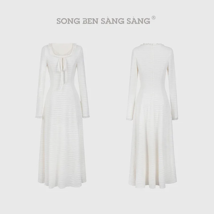 松本丧丧秋冬法式长袖针织肌理感连衣裙收腰显瘦连衣裙B253Q1886