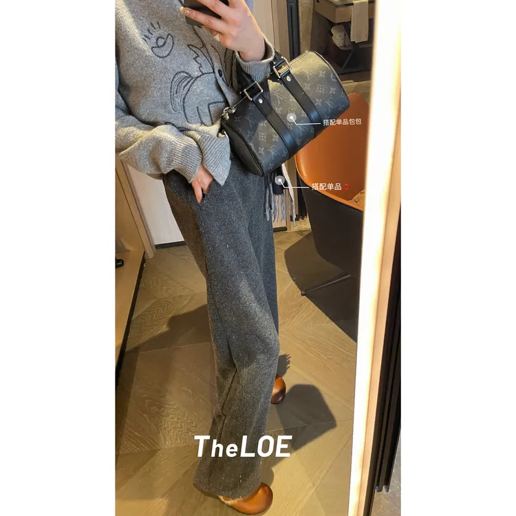TheLOE/【bling加厚羊毛裤】813g遮肉糯米珠片裤休闲长裤#LE-W21