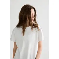 『PEACHZHOU』刺绣徽标磨破正肩基础款纯色宽松圆领短袖休闲百搭T恤