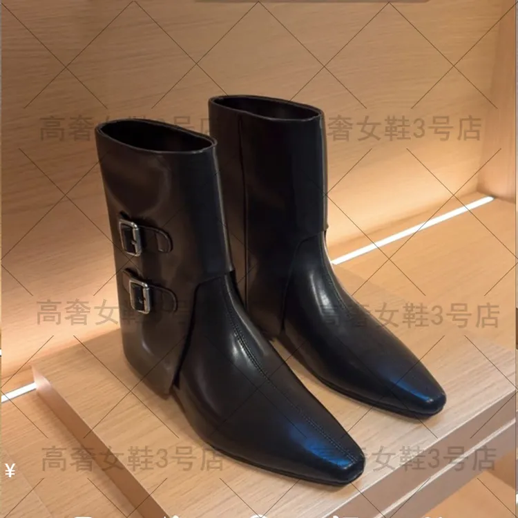 2025年秋冬新款女靴百搭低跟中跟时尚英伦风方头短靴女Y25130